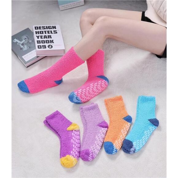 Non Slip Socks Fuzzy Socks with Grips for Women Hospital Socks with Grips - Picture 3 of 14